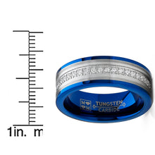 Men's Tungsten Carbide Blue Wedding Band Ring 8MM Comfort-Fit Cubic Zirconia