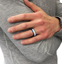 Men's Tungsten Carbide Blue Wedding Band Ring 8MM Comfort-Fit Cubic Zirconia