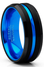 Men's Tungsten Carbide Ring Grooved Wedding Band Color Interior 8MM Blue Red Green Red