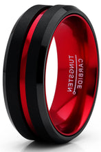 Men's Tungsten Carbide Ring Grooved Wedding Band Color Interior 8MM Blue Red Green Red