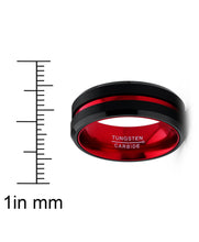 Men's Tungsten Carbide Ring Grooved Wedding Band Color Interior 8MM Blue Red Green Red