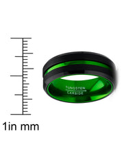 Men's Tungsten Carbide Ring Grooved Wedding Band Color Interior 8MM Blue Red Green Red