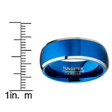 Men's Two-Tone Blue Silver Tungsten Carbide Wedding Band Ring Comfort-Fit High-Polish 8MM