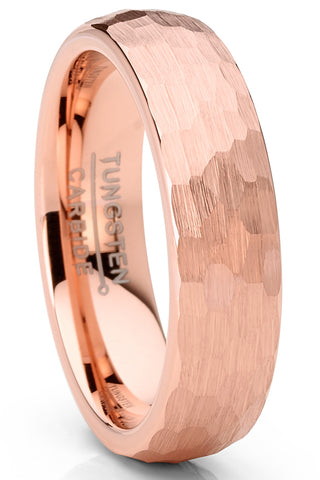 Men's Tungsten Carbide Wedding Band Ring Hammered Rosegold-Tone Comfort-Fit 6MM Unisex