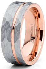 Men's Hammered Grooved Tungsten Carbide Wedding Band Ring Silver Rosegold-tone Comfort-Fit 8MM