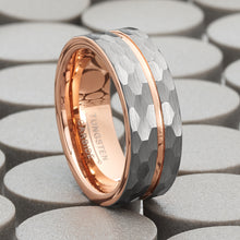 Men's Hammered Grooved Tungsten Carbide Wedding Band Ring Silver Rosegold-tone Comfort-Fit 8MM