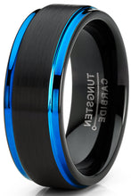 Men's Tungsten Carbide Wedding Band Ring Black Blue Edges 8MM Comfort-Fit