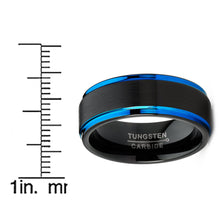 Men's Tungsten Carbide Wedding Band Ring Black Blue Edges 8MM Comfort-Fit