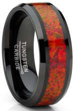 Men's Red Fire Crushed Opal Tungnsten Wedding Band Ring Black 8MM Comfort-Fit