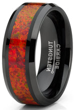 Men's Red Fire Crushed Opal Tungnsten Wedding Band Ring Black 8MM Comfort-Fit