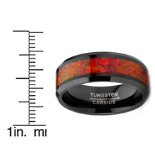 Men's Red Fire Crushed Opal Tungnsten Wedding Band Ring Black 8MM Comfort-Fit