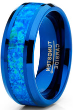 Men's Blue Green Crushed Opal Tungsten Wedding Band Ring Comfort Fit 8MM