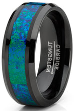 Men's Black Tungsten Carbide Wedding Band Ring Blue Green Simulated Crushed Opal 8MM