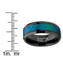 Men's Black Tungsten Carbide Wedding Band Ring Blue Green Simulated Crushed Opal 8MM