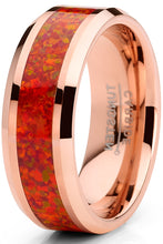 Men's Rosegold-tone Tungsten Carbide Wedding Band Ring Red Opal Inlay 8MM Comfort-Fit