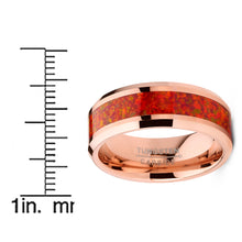 Men's Rosegold-tone Tungsten Carbide Wedding Band Ring Red Opal Inlay 8MM Comfort-Fit