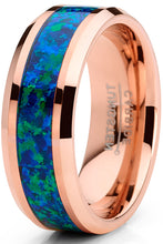 Men's Rosegold-tone Tungsten Carbide Wedding Band Ring Blue Green Opal Inlay 8MM Comfort-Fit