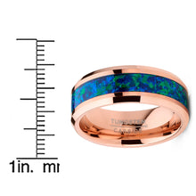 Men's Rosegold-tone Tungsten Carbide Wedding Band Ring Blue Green Opal Inlay 8MM Comfort-Fit