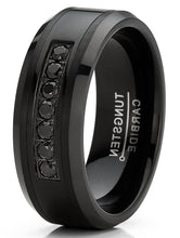 Mens Tungsten Ring Black Stainless Steel Wedding Band 7 Round Cubic Zirconia 8MM