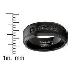 Mens Tungsten Ring Black Stainless Steel Wedding Band 7 Round Cubic Zirconia 8MM