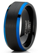 Men's High-Polish Black Blue Tungsten Ring Wedding Band 8MM Comfort-Fit