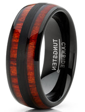 Men's Tungsten Carbide Ring Dome Real Koa Wood Inlay Wedding Band Brown Black 8MM