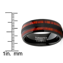 Men's Tungsten Carbide Ring Dome Real Koa Wood Inlay Wedding Band Brown Black 8MM