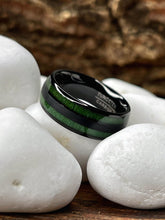 Men's Tungsten Carbide Ring Dome Green Jade Wood Inlay Wedding Band Black 8MM