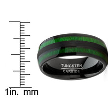 Men's Tungsten Carbide Ring Dome Green Jade Wood Inlay Wedding Band Black 8MM