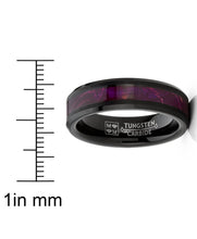 Women's Tungsten Ring Purple Fuchsia Wood Inlay Wedding Band Black 6MM