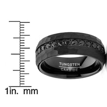 Men Tungsten Black Wedding Band Hammered Eternity Ring CZ Comfort-Fit 8MM