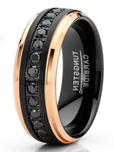 Men Tungsten Two-Tone Wedding Band Black Rosegold-tone Eternity Ring CZ Comfort-Fit