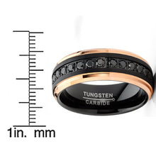 Men Tungsten Two-Tone Wedding Band Black Rosegold-tone Eternity Ring CZ Comfort-Fit