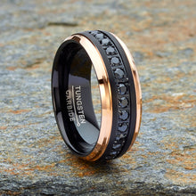 Men Tungsten Two-Tone Wedding Band Black Rosegold-tone Eternity Ring CZ Comfort-Fit