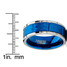 Men Tungsten Blue Wedding Band Hammered Ring Comfort-Fit 8MM Silvertone