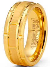 Mens Tungsten Carbide Brick Pattern Wedding Band Engagement Ring 8MM Goldtone