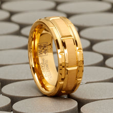 Mens Tungsten Carbide Brick Pattern Wedding Band Engagement Ring 8MM Goldtone