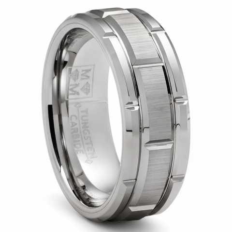 Tungsten Carbide Brick Pattern Wedding Band Engagement Ring 8MM Comfort-Fit