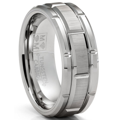 Mens Tungsten Carbide Brick Pattern Wedding Band Engagement Ring 8MM Comfort-Fit