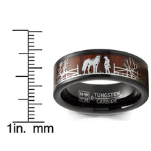Black Tungsten Horse Equestrian Ring Wedding Band Wood Rancher Stallion Brown