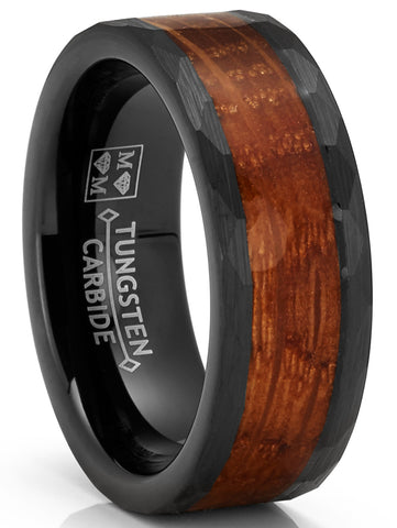 Whiskey Barrel Oakwood Tungsten Carbide Ring Wedding Band Black Inlay 8MM