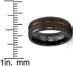 Whiskey Barrel Oakwood Horizontal Brushed Tungsten Carbide Ring Wedding Band Black Inlay 8MM