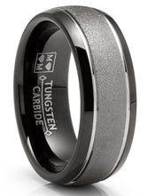Two-Tone Sandlasted Tungsten Carbide Ring Dome Wedding Band Black Inlay 8MM