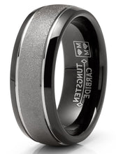 Two-Tone Sandlasted Tungsten Carbide Ring Dome Wedding Band Black Inlay 8MM