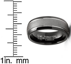 Two-Tone Sandlasted Tungsten Carbide Ring Dome Wedding Band Black Inlay 8MM