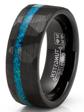 Crushed Opal Tungsten Carbide Ring Dome Wedding Band Simulated Black Inlay 8MM