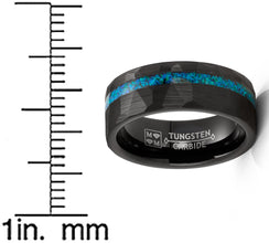 Crushed Opal Tungsten Carbide Ring Dome Wedding Band Simulated Black Inlay 8MM