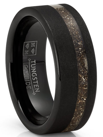 Black Sandblased Pipe-cut Tungsten Carbide Titanium Ring Wedding Band 8MM