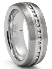 Tungsten Carbide Ring Eternity Wedding Band Dome Brushed CZ 8MM