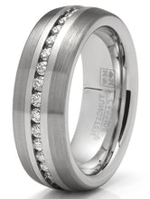 Tungsten Carbide Ring Eternity Wedding Band Dome Brushed CZ 8MM